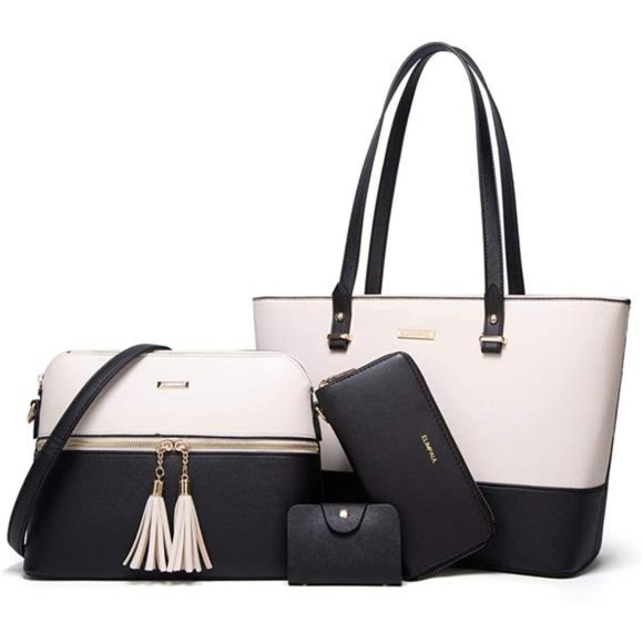 Womens 4pc Set Fashion Synthetic Leather Handbags Tote Bag Shoulder Bag Wallet - Picture 1 of 6